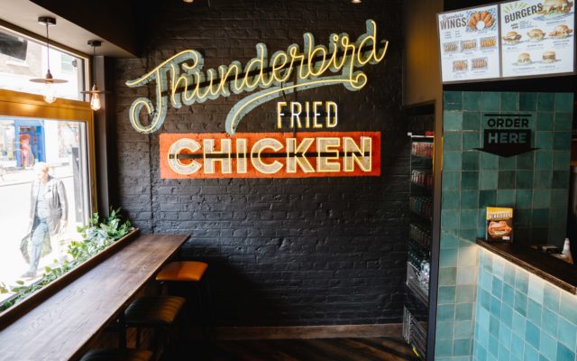 thunderbird fried chicken in neon LED signage
