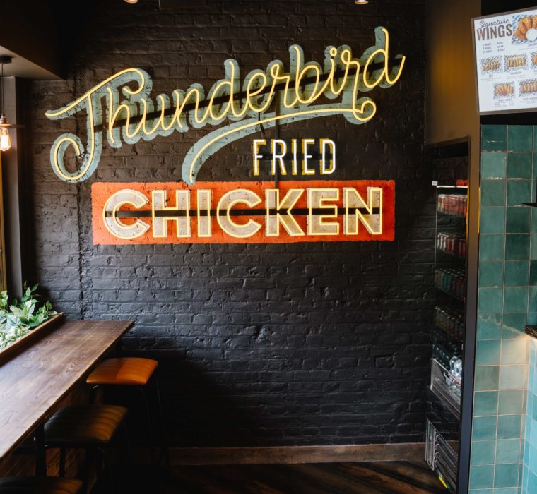 thunderbird fried chicken in neon LED signage